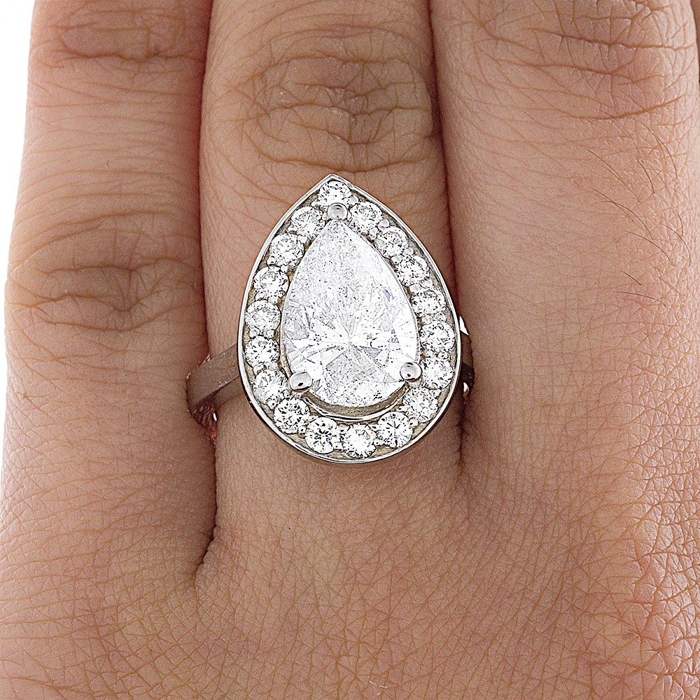 Large Pear Shape Diamond Halo Ring